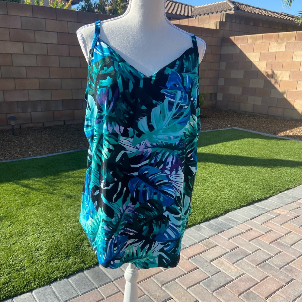 Tankini Top - Aqua Green Tropical Print